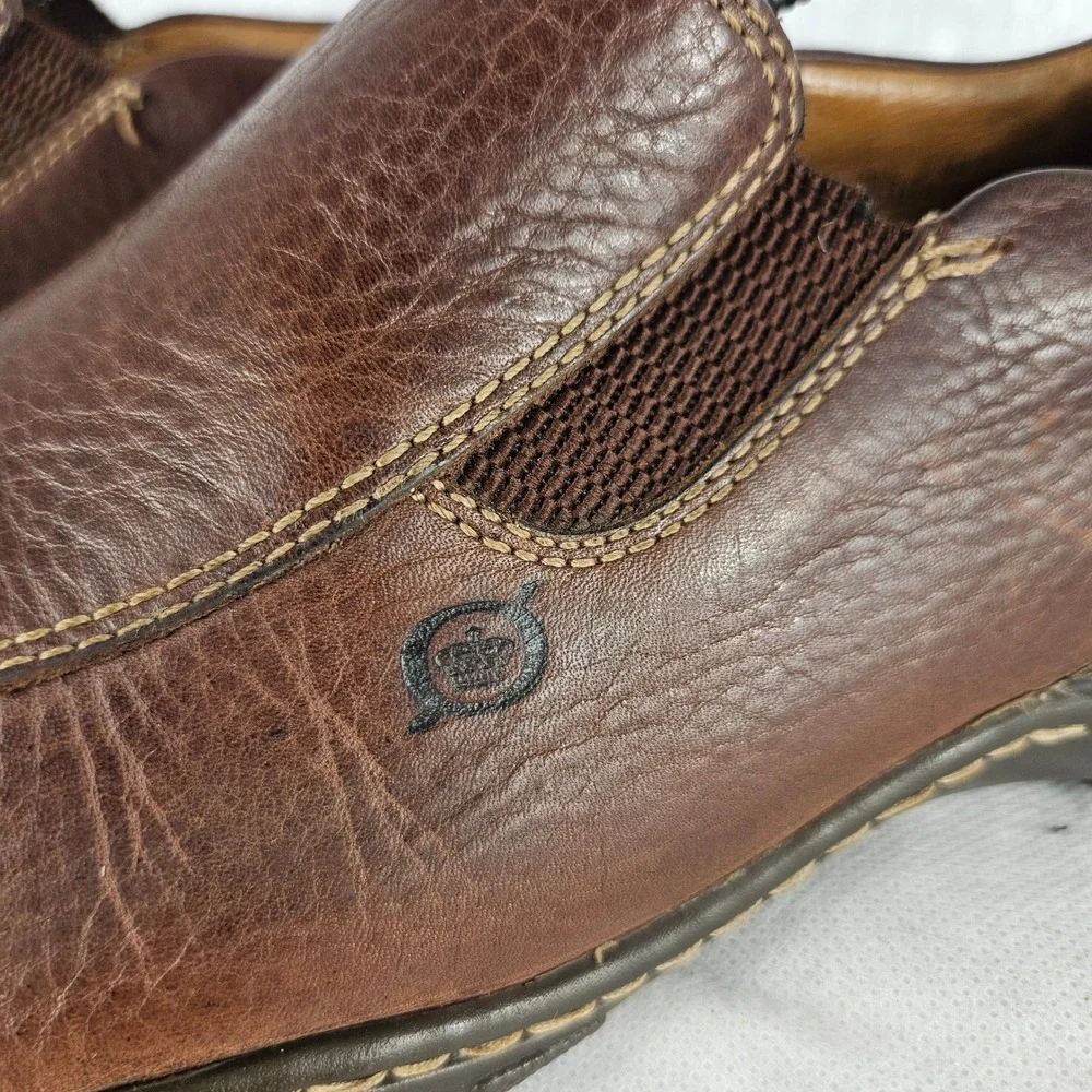 Born Men's 10.5 / 44.5 Winfield Moc-Toe Brown Leather Slip On Loafers Shoes